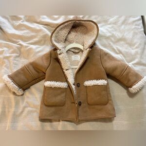 Zara | Toddler Fall Winter Unisex tan Shearling Coat Hooded Sherpa 18-24 months